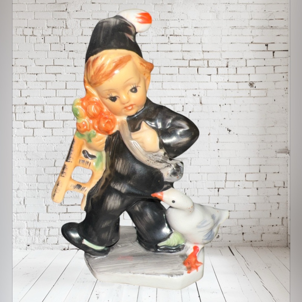 Friedel Figurine “Boy with Goose” Bavaria, W Germany Hand Painted Antique